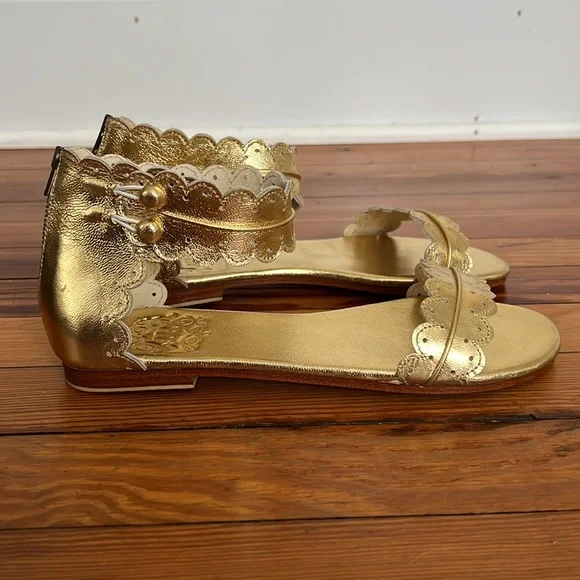 ELF Midsummer Gold Leather Sandals with Hand Cut Detailing - Picture 5 of 13